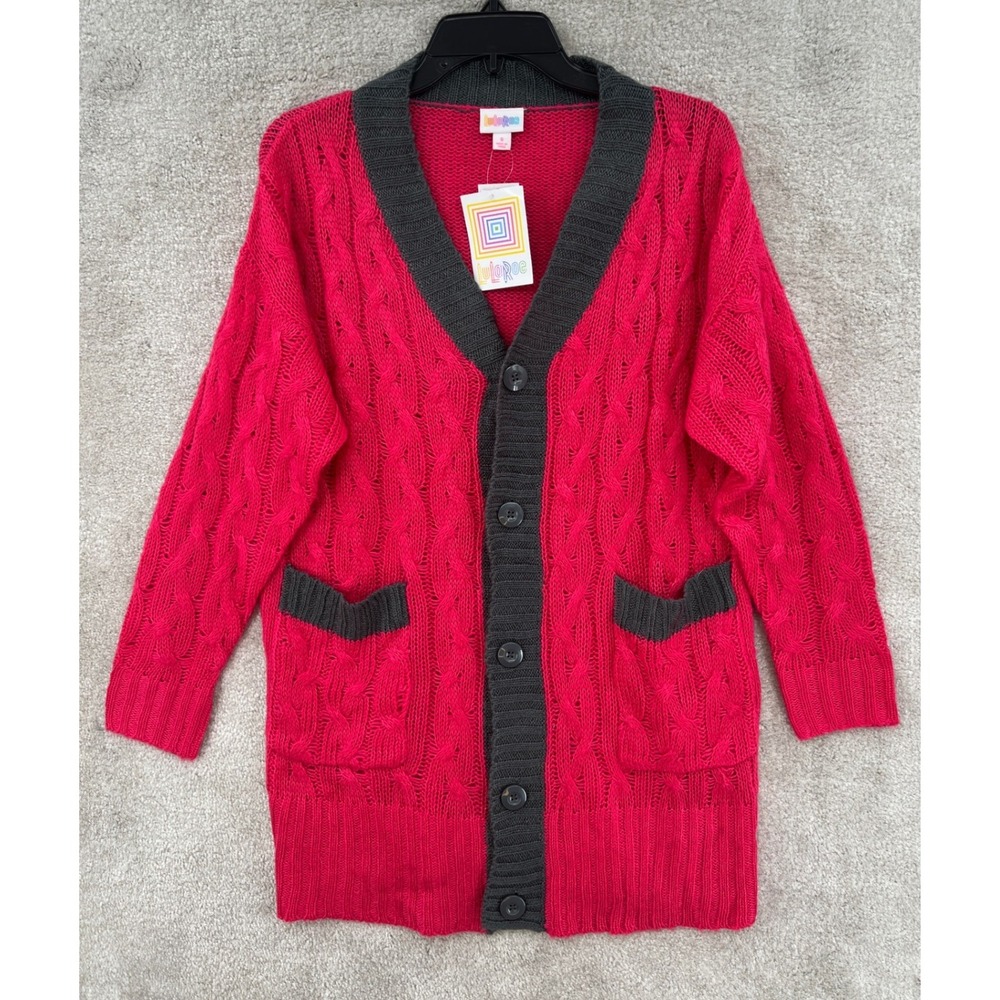 LuLaRoe Lucille Longline Cable Knit Cardigan Size S Bright Pink Oversized NWT